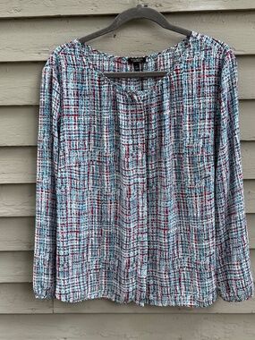 Talbots Women's Classic Plaid Blouse Blue/White/Red/Pink w/ Blk Sz 2XP EUC